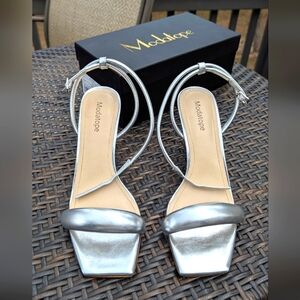 Amazon Silver High Heels with Strappy Design and Stiletto Heel